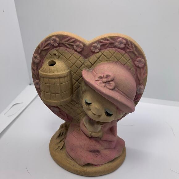 Vintage 60s UCTIC Japan Stonewear Girl Figurine Flower Vase Placard Pink - Picture 5 of 12